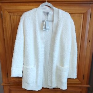 Barefoot Dreams Cozychic Knit Rib Cardigan Pearl White S NEW